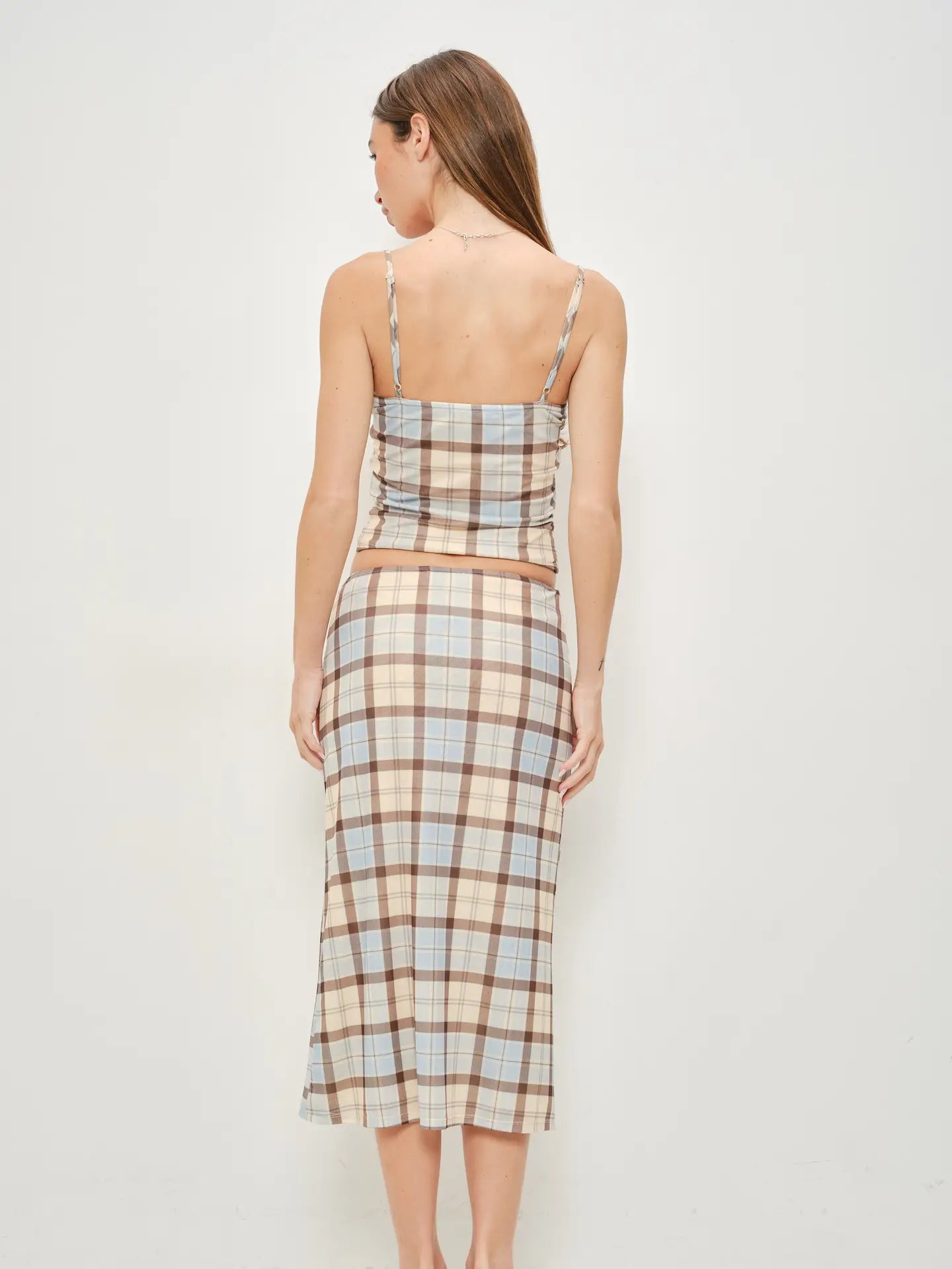 Jemima Plaid Mesh Midi Skirt