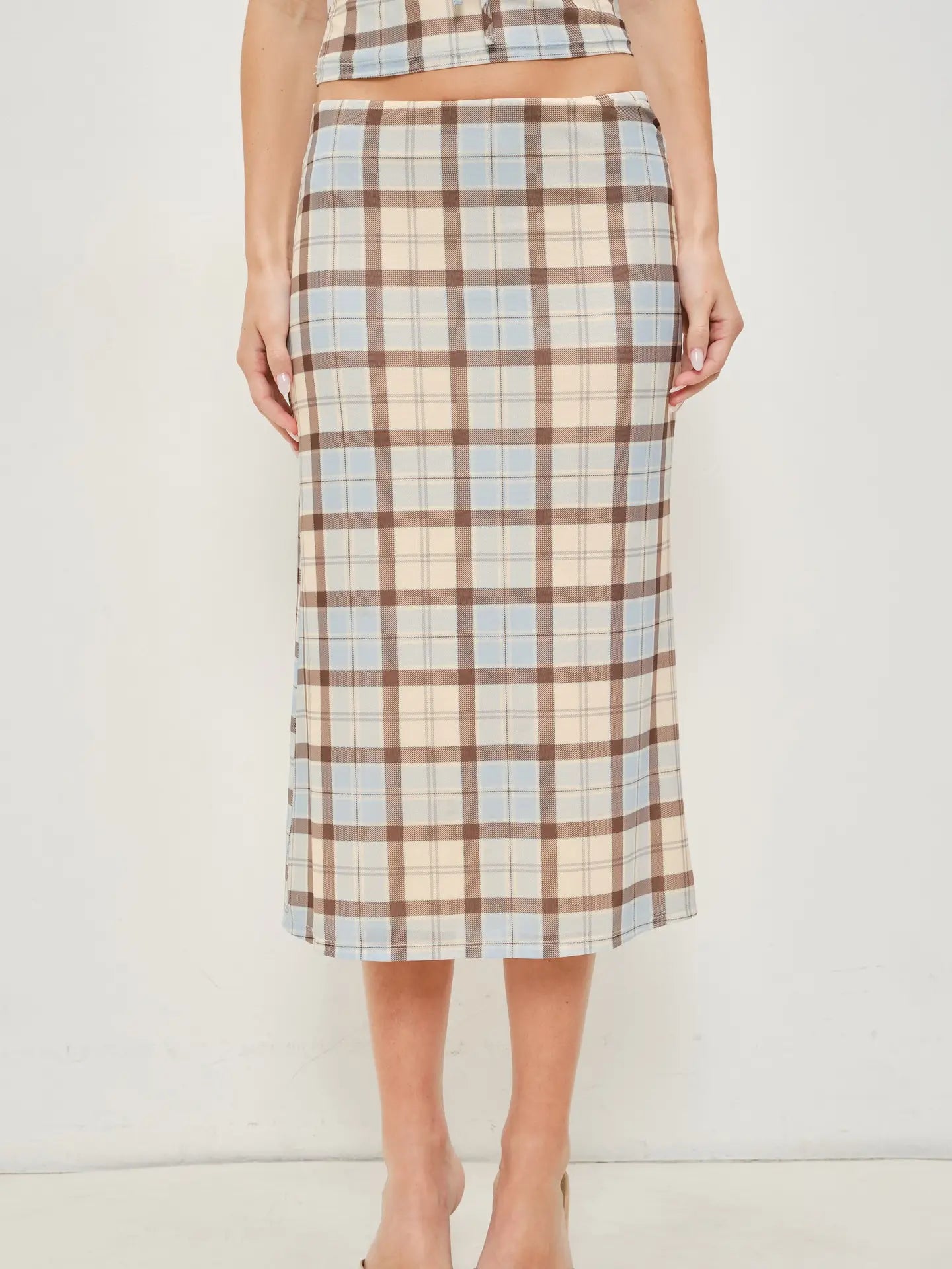 Jemima Plaid Mesh Midi Skirt