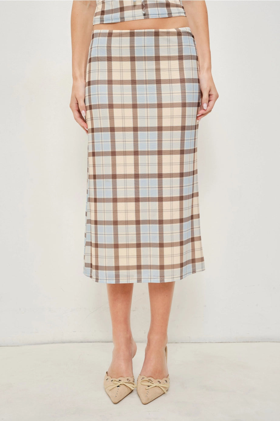 Jemima Plaid Mesh Midi Skirt