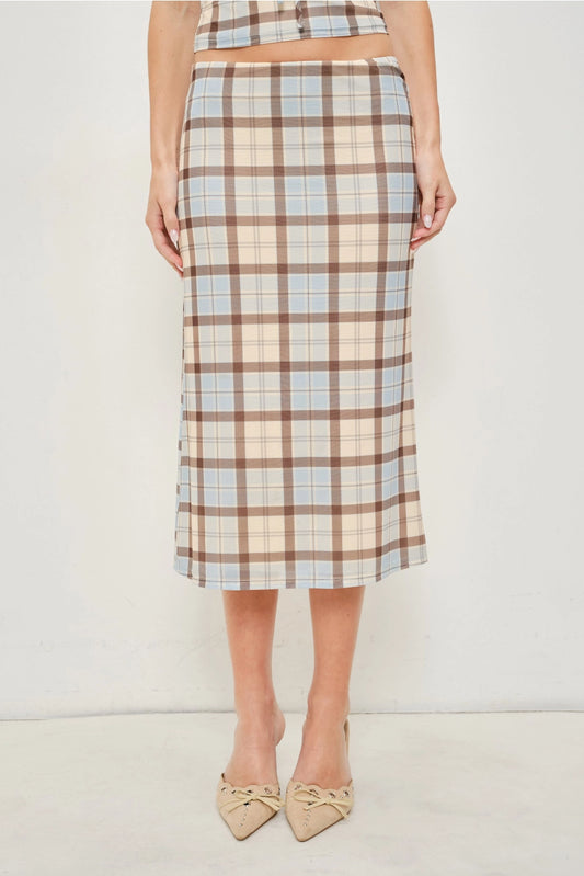 Jemima Plaid Mesh Midi Skirt