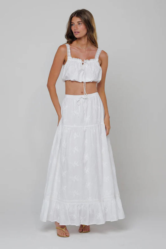 Jo Top in White Embroidered Cotton