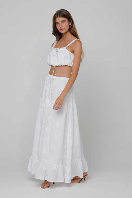 Jo Top in White Embroidered Cotton