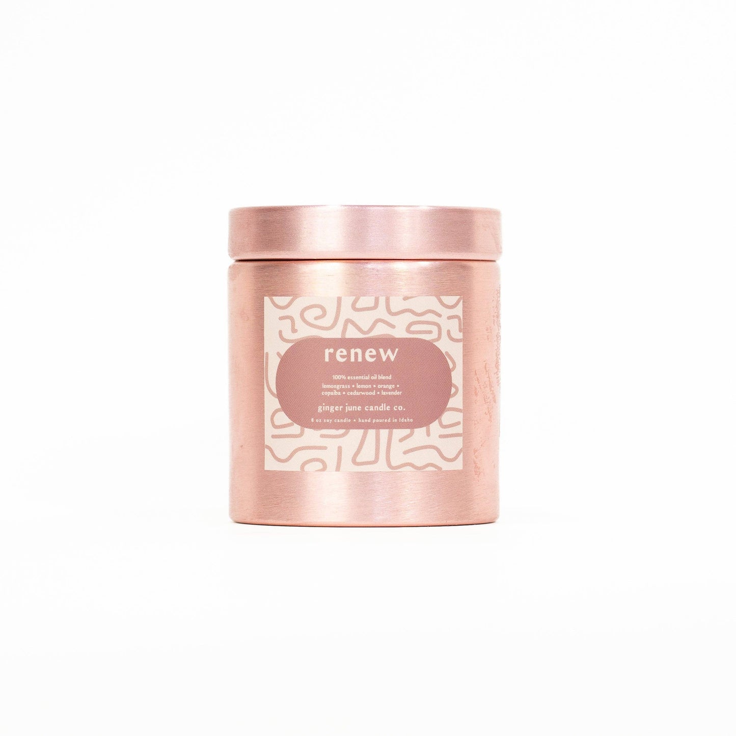 RENEW • metallic pink tin • 9 oz soy candle