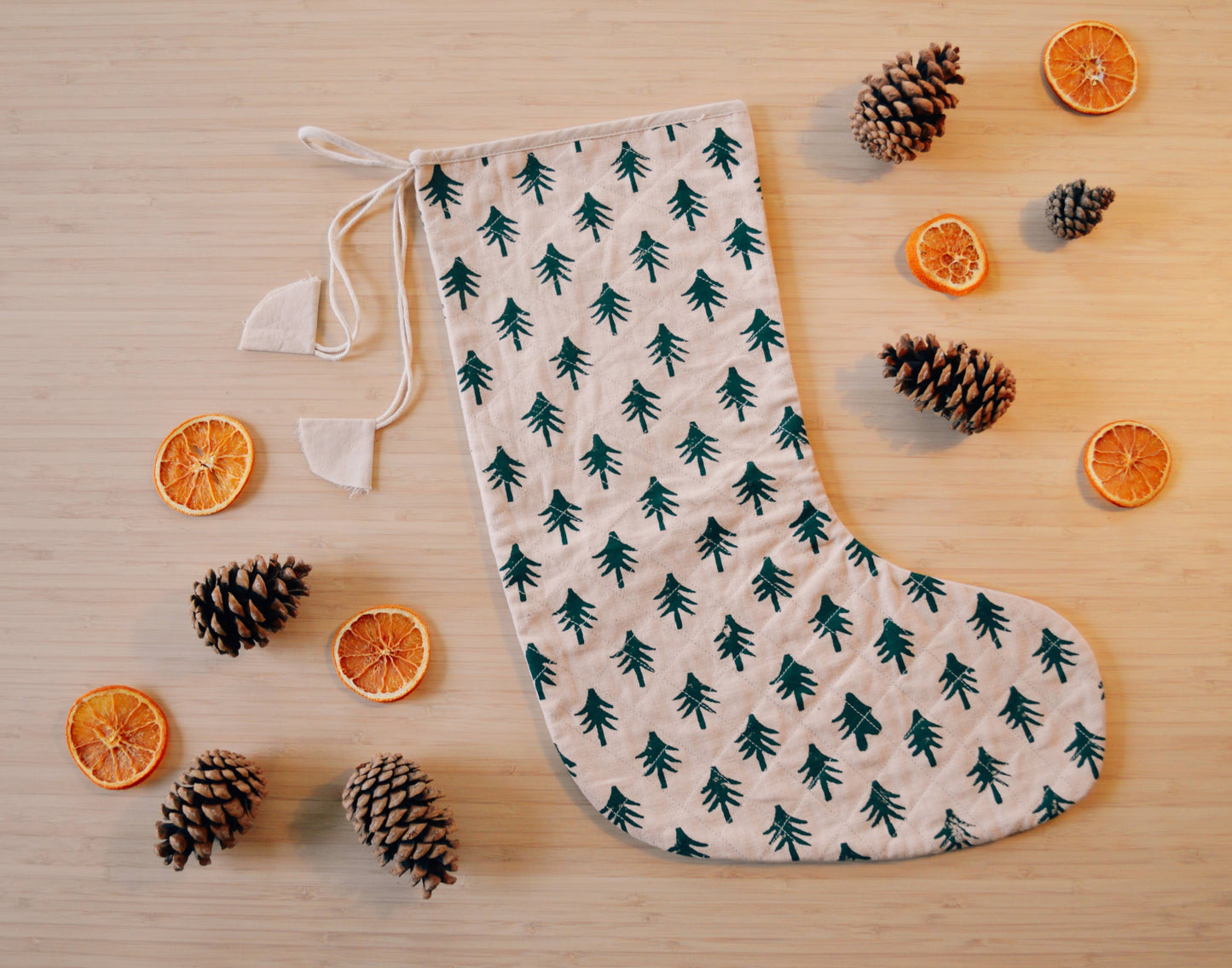 Block Printed Christmas Stocking - Mini Trees