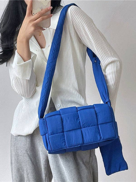 Puffy Nylon Braided Crossbody Bag: Blue