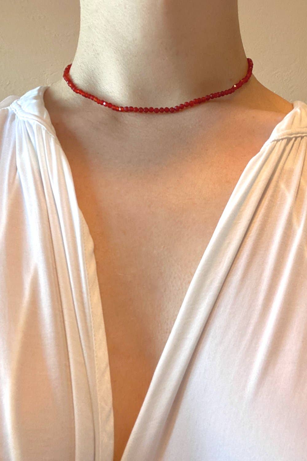 Carnelian Gemstone Delicate Beaded Necklace | Jewelry: 15.5"
