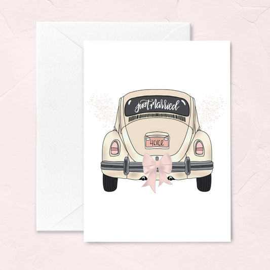 Wedding Day Greeting Card - Just Married Wedding Getaway Car