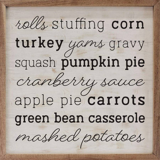 Thanksgiving Menu Whitewash: 12 x 12 x 1.5