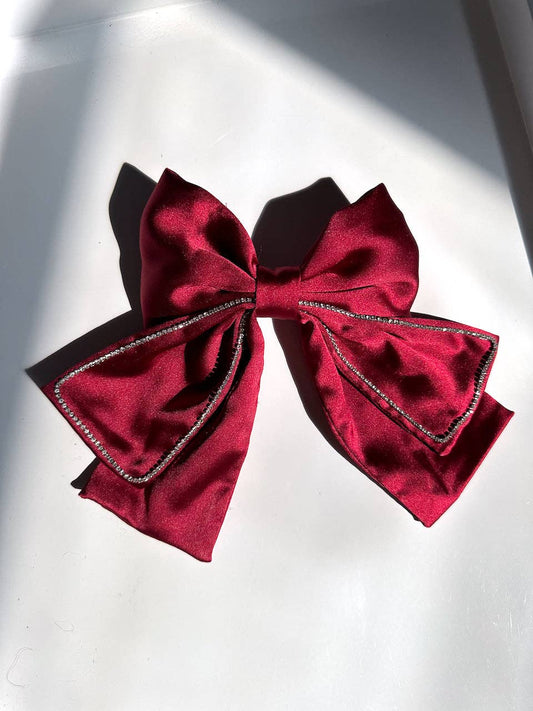 Big Diamond Embellished Bow Hair Clip: Red